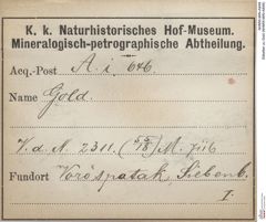 Etiketten zu Gold (NHMW-MIN-Ai646)